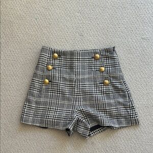 Ramy Brook Black and White Plaid High-Waisted Shorts